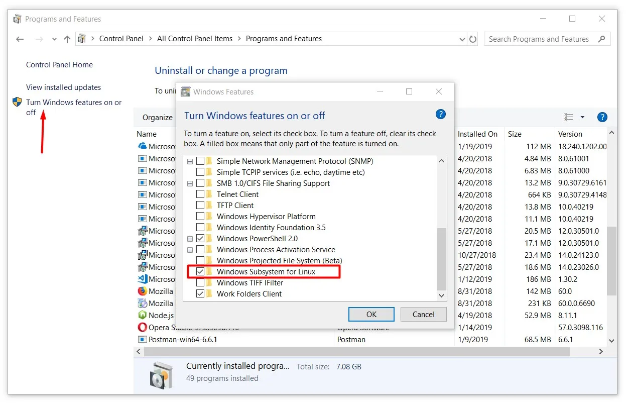 Windows 10 on WSL Settings
